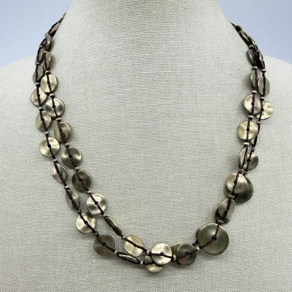 Layered Boho Coin Necklace Brushed Silver Tone Disc Statement Piece Gift Unique